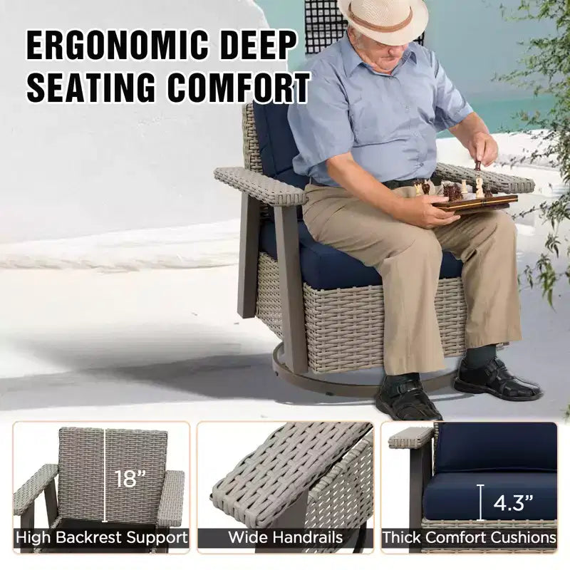 EAGLE PEAK Classic 360 Swivel Rocker Patio Chair with Thick Cushions, All-Weather Wicker Outdoor Lounge Glider
