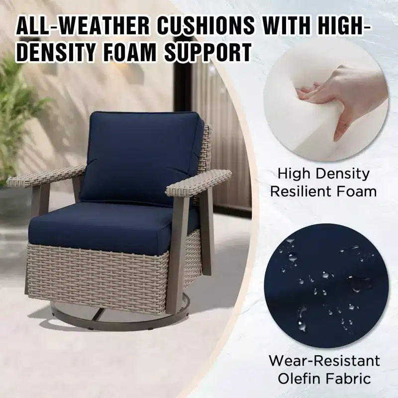 EAGLE PEAK Classic 360 Swivel Rocker Patio Chair with Thick Cushions, All-Weather Wicker Outdoor Lounge Glider