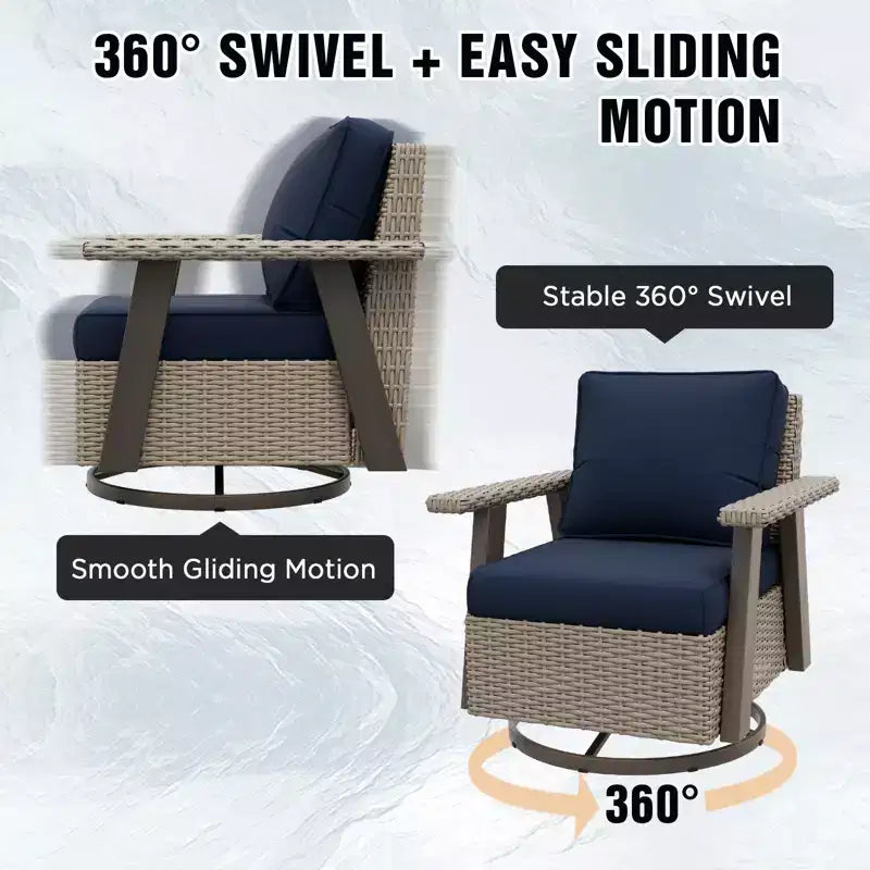 EAGLE PEAK Classic 360 Swivel Rocker Patio Chair with Thick Cushions, All-Weather Wicker Outdoor Lounge Glider