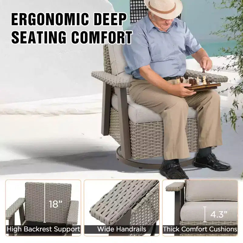EAGLE PEAK Classic 360 Swivel Rocker Patio Chair with Thick Cushions, All-Weather Wicker Outdoor Lounge Glider