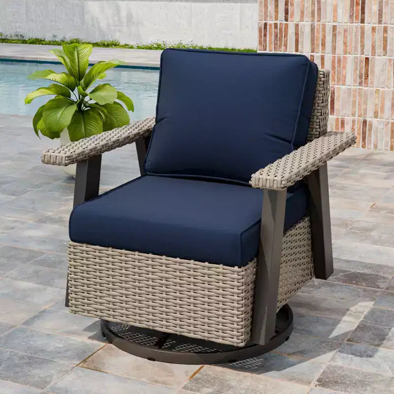 EAGLE PEAK Classic 360 Swivel Rocker Patio Chair with Thick Cushions, All-Weather Wicker Outdoor Lounge Glider