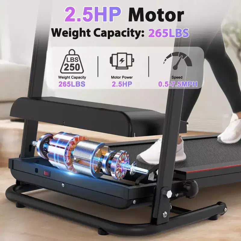 2.5HP Foldable Electric Treadmill with Incline, 12KM/H Speed, Heart Rate Sensor, Bluetooth Music, Cup Holder for Home Gym Fitness