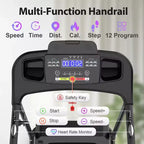 2.5HP Foldable Electric Treadmill with Incline, 12KM/H Speed, Heart Rate Sensor, Bluetooth Music, Cup Holder for Home Gym Fitness