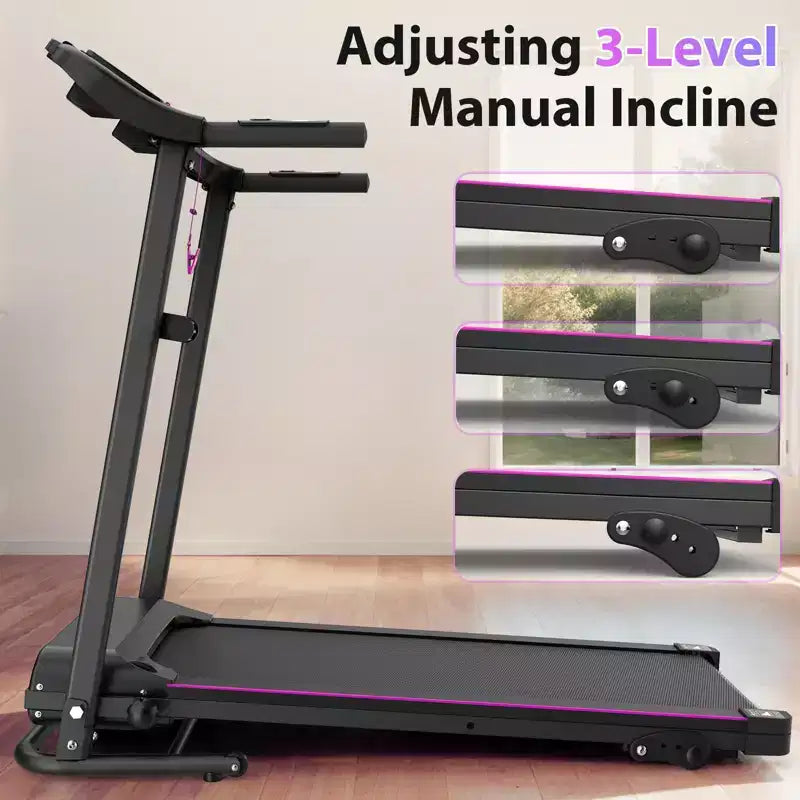 2.5HP Foldable Electric Treadmill with Incline, 12KM/H Speed, Heart Rate Sensor, Bluetooth Music, Cup Holder for Home Gym Fitness