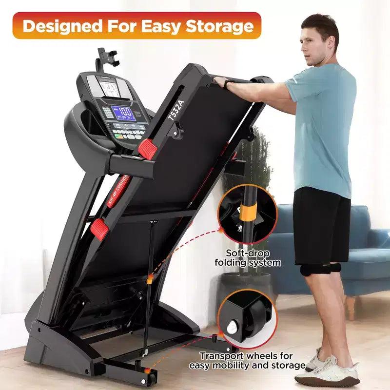Folding Treadmill with 5HP Quiet Motor, 20-Level Auto Incline, APP Control, 71 Programs, Shock-Absorbing Deck, 300-400LB Capacity for Home Use