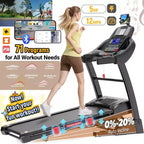 Folding Treadmill for Home, 5HP Motor, 20% Auto Incline, 12MPH, 71 Programs, Bluetooth APP, Shock-Absorbing Deck, 300LB Capacity, Knee Strap Gift