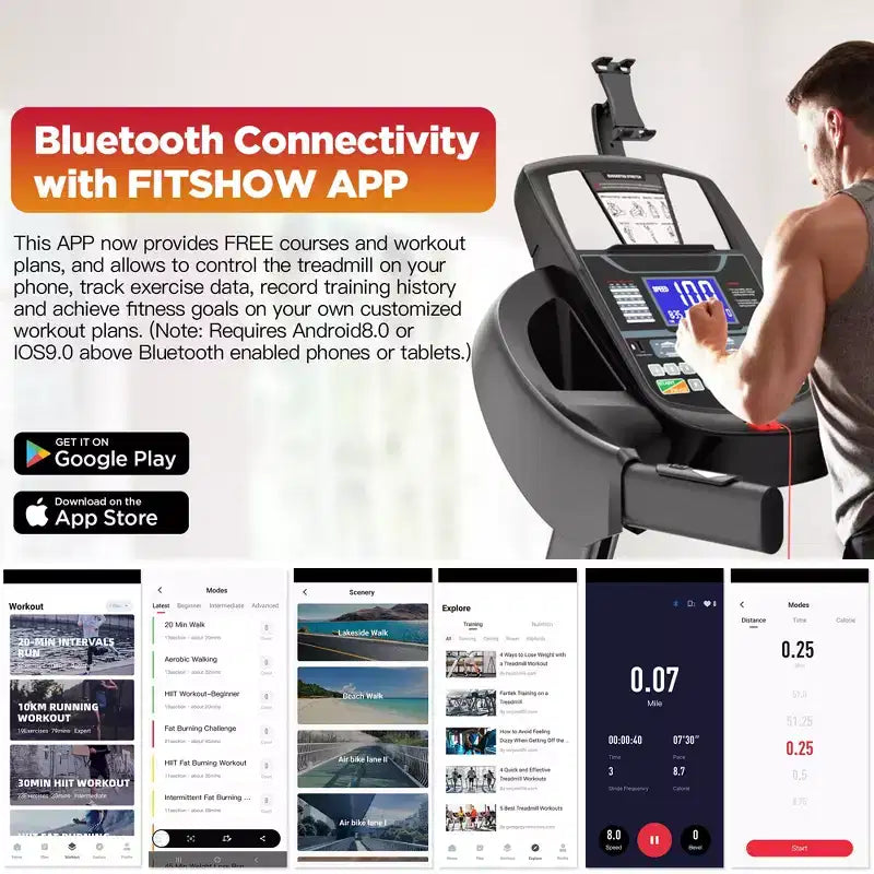 Folding Treadmill for Home, 5HP Motor, 20% Auto Incline, 12MPH, 71 Programs, Bluetooth APP, Shock-Absorbing Deck, 300LB Capacity, Knee Strap Gift