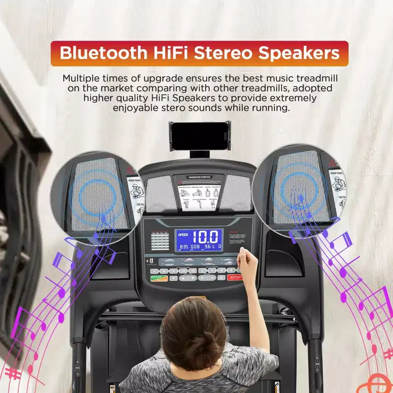 Folding Treadmill for Home, 5HP Motor, 20% Auto Incline, 12MPH, 71 Programs, Bluetooth APP, Shock-Absorbing Deck, 300LB Capacity, Knee Strap Gift