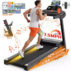 Folding Treadmill for Home with 3.0HP Motor, 300LB Capacity, 3-Level Incline, 7.5MPH Speed, 64 Programs, APP Control, Bluetooth, Free Knee Strap