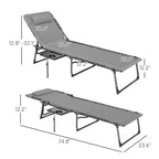 Folding Outdoor Chaise Lounge Chair Tanning Chair with 5-Level Adjustable Back, Side Table, Pillow, Pocket