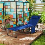 Folding Outdoor Chaise Lounge Chair Tanning Chair with 5-Level Adjustable Back, Side Table, Pillow, Pocket