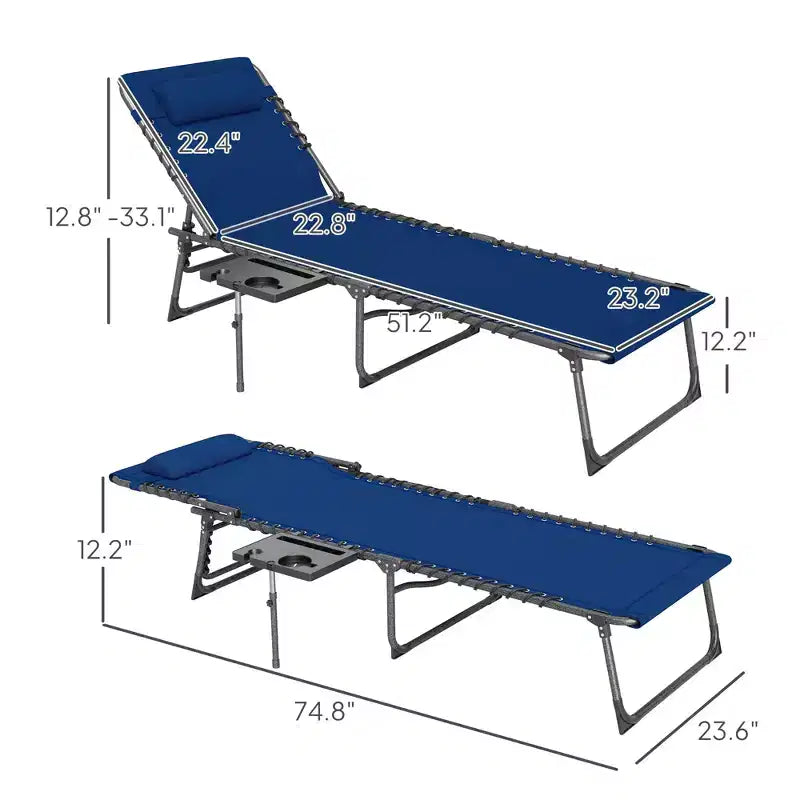 Folding Outdoor Chaise Lounge Chair Tanning Chair with 5-Level Adjustable Back, Side Table, Pillow, Pocket