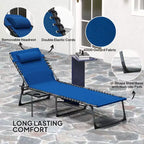 Folding Outdoor Chaise Lounge Chair Tanning Chair with 5-Level Adjustable Back, Side Table, Pillow, Pocket