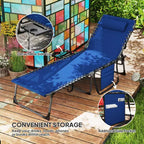 Folding Outdoor Chaise Lounge Chair Tanning Chair with 5-Level Adjustable Back, Side Table, Pillow, Pocket