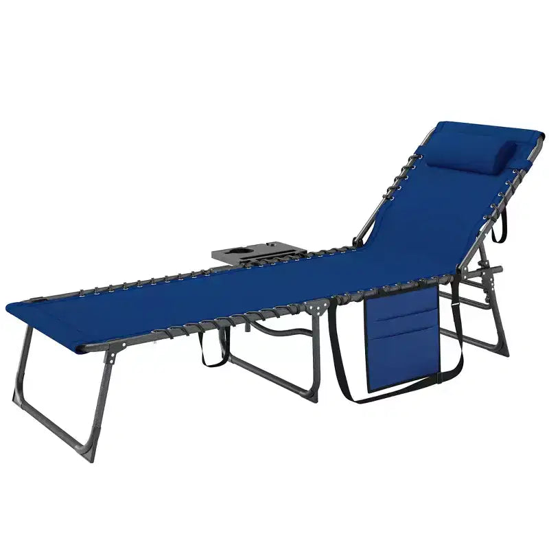 Folding Outdoor Chaise Lounge Chair Tanning Chair with 5-Level Adjustable Back, Side Table, Pillow, Pocket