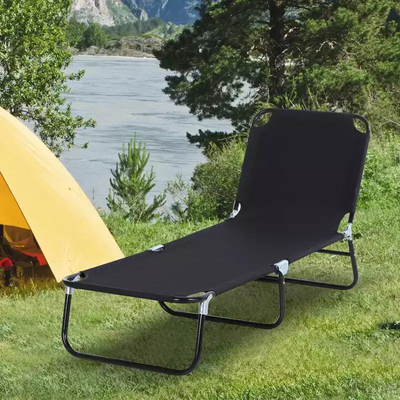 Folding Chaise Lounge Pool Chairs, Outdoor Sun Tanning Chairs with 5-Level Reclining Back, Steel Frame for Beach, Patio