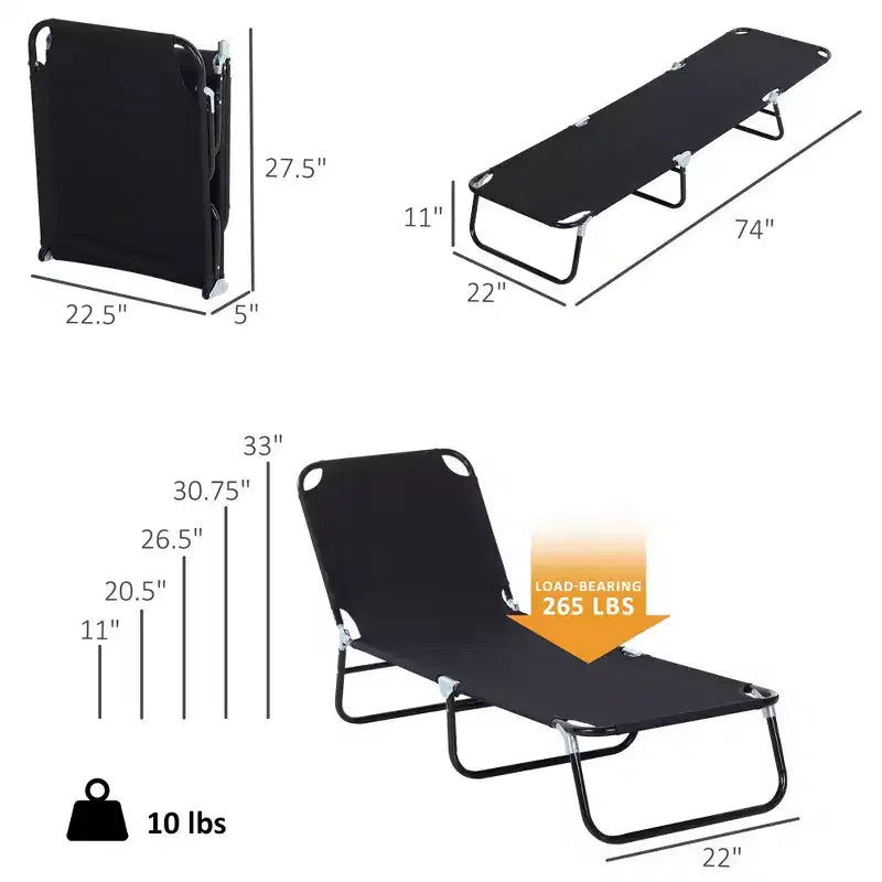 Folding Chaise Lounge Pool Chairs, Outdoor Sun Tanning Chairs with 5-Level Reclining Back, Steel Frame for Beach, Patio