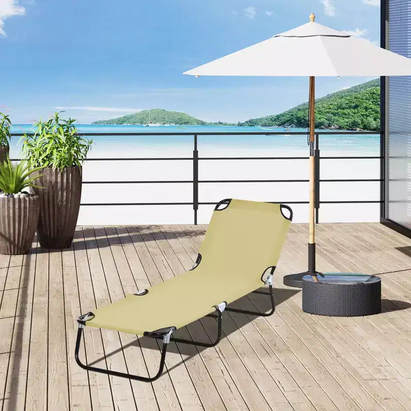 Folding Chaise Lounge Pool Chairs, Outdoor Sun Tanning Chairs with 5-Level Reclining Back, Steel Frame for Beach, Patio