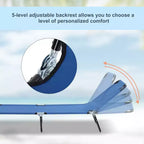 Folding Chaise Lounge Pool Chairs, Outdoor Sun Tanning Chairs with 5-Level Reclining Back, Steel Frame for Beach, Patio