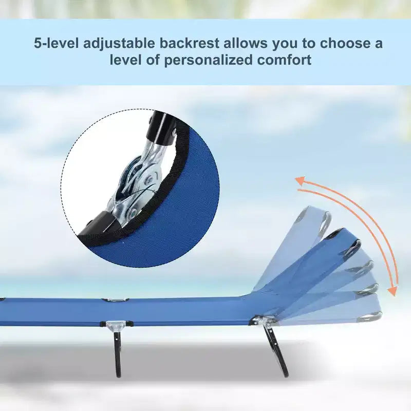 Folding Chaise Lounge Pool Chairs, Outdoor Sun Tanning Chairs with 5-Level Reclining Back, Steel Frame for Beach, Patio