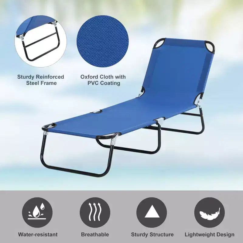 Folding Chaise Lounge Pool Chairs, Outdoor Sun Tanning Chairs with 5-Level Reclining Back, Steel Frame for Beach, Patio