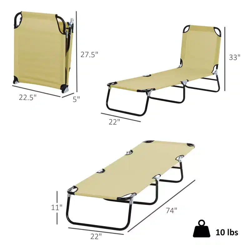 Folding Chaise Lounge Pool Chairs, Outdoor Sun Tanning Chairs with 5-Level Reclining Back, Steel Frame for Beach, Patio