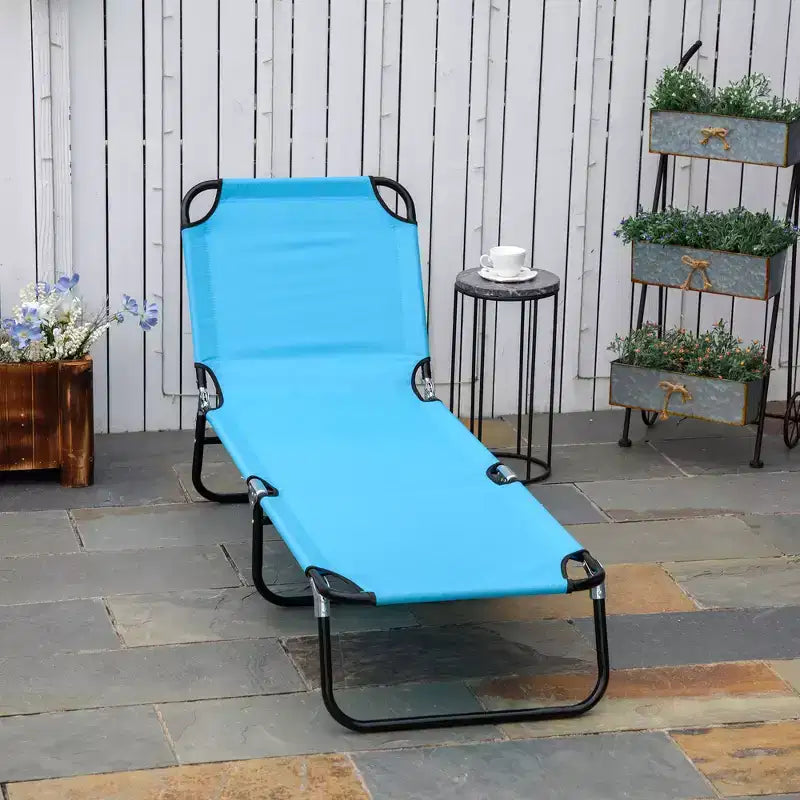 Folding Chaise Lounge Pool Chairs, Outdoor Sun Tanning Chairs with 5-Level Reclining Back, Steel Frame for Beach, Patio