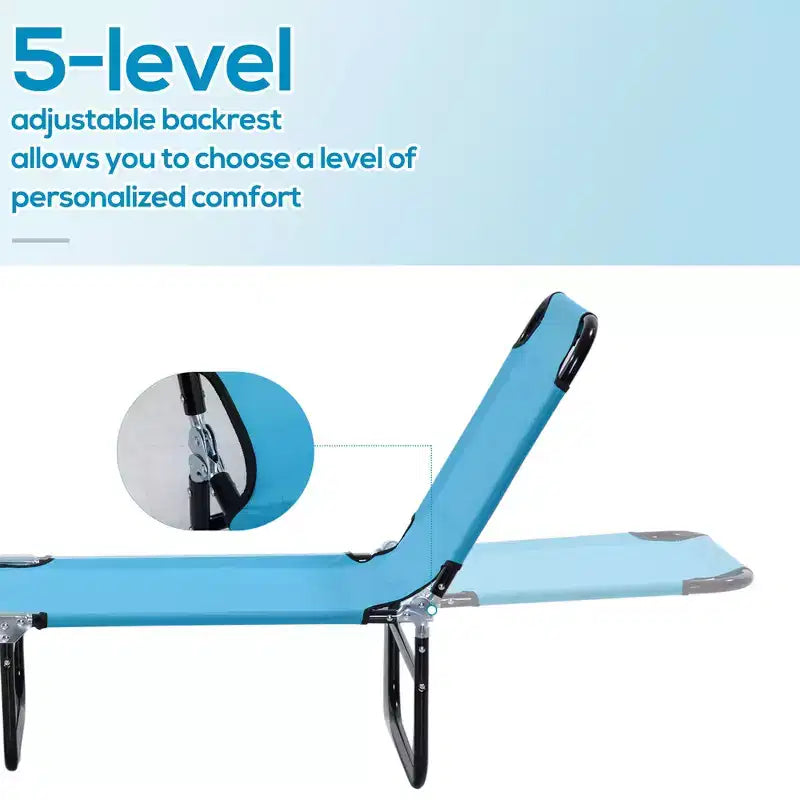 Folding Chaise Lounge Pool Chairs, Outdoor Sun Tanning Chairs with 5-Level Reclining Back, Steel Frame for Beach, Patio