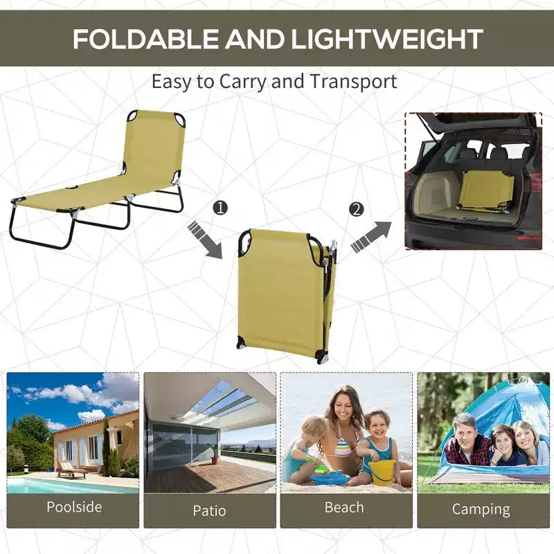 Folding Chaise Lounge Pool Chairs, Outdoor Sun Tanning Chairs with 5-Level Reclining Back, Steel Frame for Beach, Patio