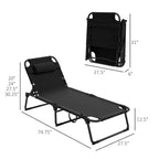 Outdoor Folding Chaise Lounge Chair with 4-Position Adjustable Backrest, Magazine Pocket, Removable Head Pillow