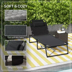 Outdoor Folding Chaise Lounge Chair with 4-Position Adjustable Backrest, Magazine Pocket, Removable Head Pillow