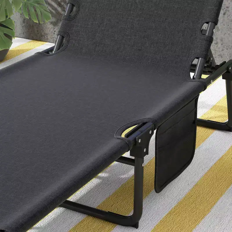 Outdoor Folding Chaise Lounge Chair with 4-Position Adjustable Backrest, Magazine Pocket, Removable Head Pillow