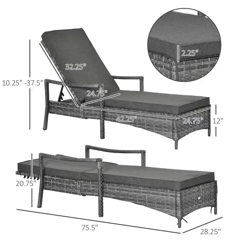 Wicker Chaise Lounge, 4 Position Adjustable Backrest and Cushions Outdoor Lounge Chair PE Rattan Sun Lounger for Poolside, Balcony or Garden