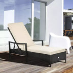 Wicker Chaise Lounge, 4 Position Adjustable Backrest and Cushions Outdoor Lounge Chair PE Rattan Sun Lounger for Poolside, Balcony or Garden