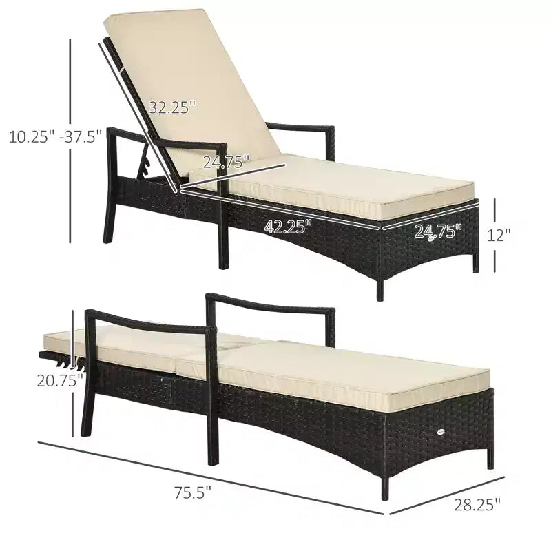 Wicker Chaise Lounge, 4 Position Adjustable Backrest and Cushions Outdoor Lounge Chair PE Rattan Sun Lounger for Poolside, Balcony or Garden