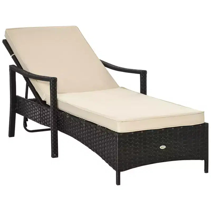 Wicker Chaise Lounge, 4 Position Adjustable Backrest and Cushions Outdoor Lounge Chair PE Rattan Sun Lounger for Poolside, Balcony or Garden
