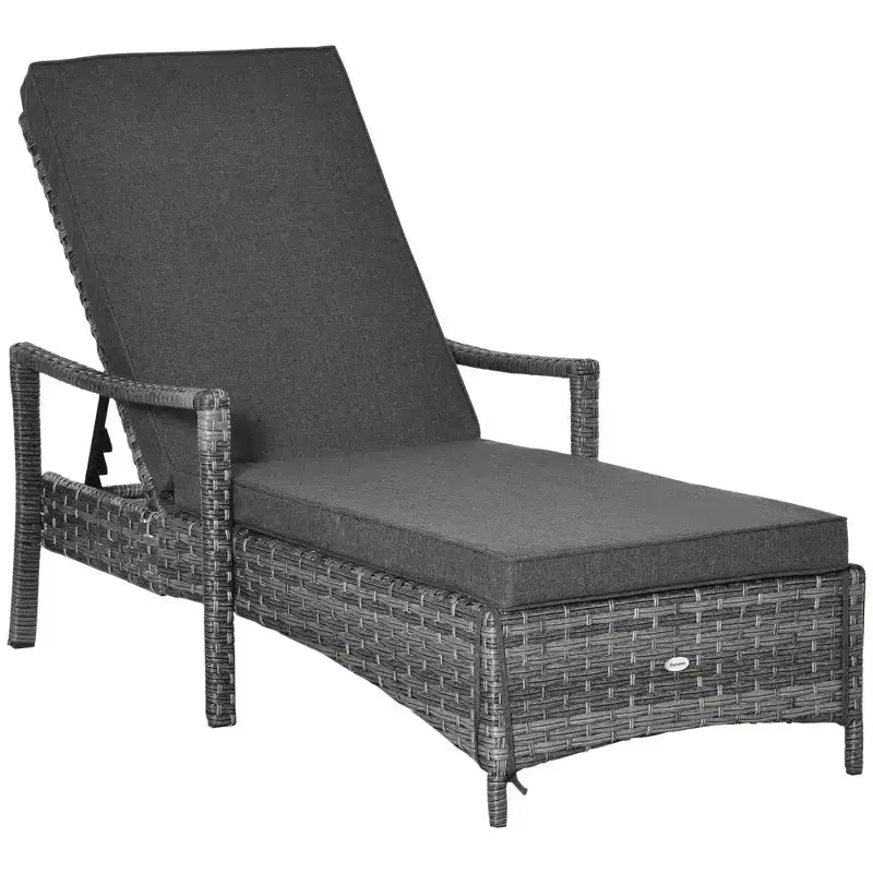 Wicker Chaise Lounge, 4 Position Adjustable Backrest and Cushions Outdoor Lounge Chair PE Rattan Sun Lounger for Poolside, Balcony or Garden