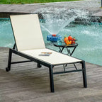 Outdoor Chaise Lounge with Wheels, Five Position Recliner for Sunbathing, Suntanning, Steel Frame, Breathable Fabric for Beach, Patio
