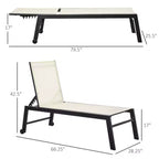 Outdoor Chaise Lounge with Wheels, Five Position Recliner for Sunbathing, Suntanning, Steel Frame, Breathable Fabric for Beach, Patio