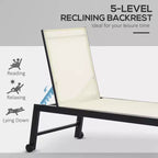 Outdoor Chaise Lounge with Wheels, Five Position Recliner for Sunbathing, Suntanning, Steel Frame, Breathable Fabric for Beach, Patio