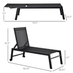Outdoor Chaise Lounge with Wheels, Five Position Recliner for Sunbathing, Suntanning, Steel Frame, Breathable Fabric for Beach, Patio