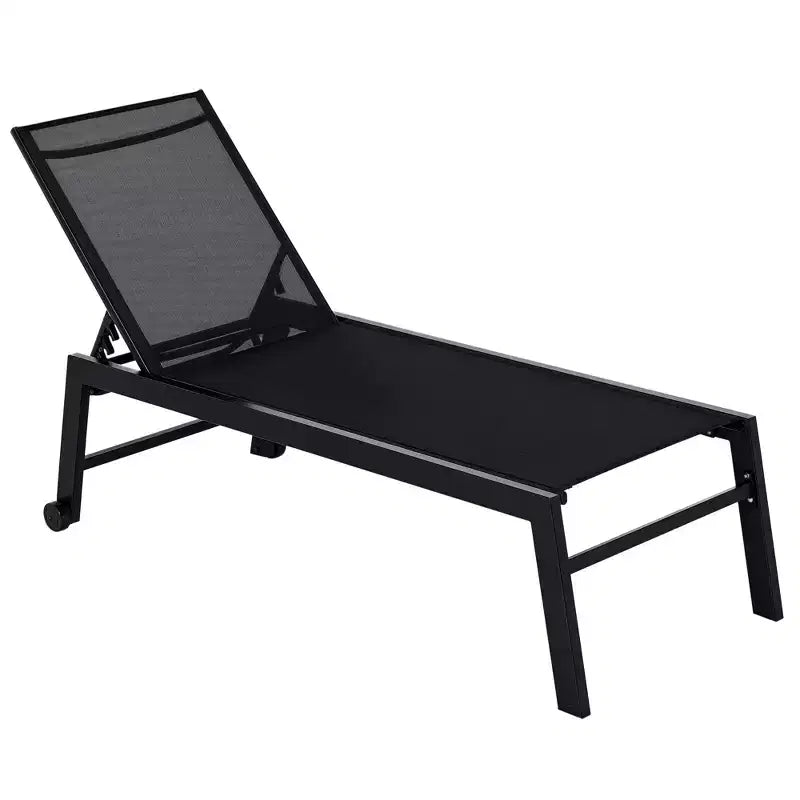 Outdoor Chaise Lounge with Wheels, Five Position Recliner for Sunbathing, Suntanning, Steel Frame, Breathable Fabric for Beach, Patio