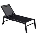 Outdoor Chaise Lounge with Wheels, Five Position Recliner for Sunbathing, Suntanning, Steel Frame, Breathable Fabric for Beach, Patio
