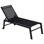 Outdoor Chaise Lounge with Wheels, Five Position Recliner for Sunbathing, Suntanning, Steel Frame, Breathable Fabric for Beach, Patio
