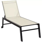 Outdoor Chaise Lounge with Wheels, Five Position Recliner for Sunbathing, Suntanning, Steel Frame, Breathable Fabric for Beach, Patio