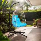 Okak Outdoor Egg Chair with Stand, Hanging Chair with Wicker Seat, Porch Chairs with Cushions for Backyard, Garden, Patio