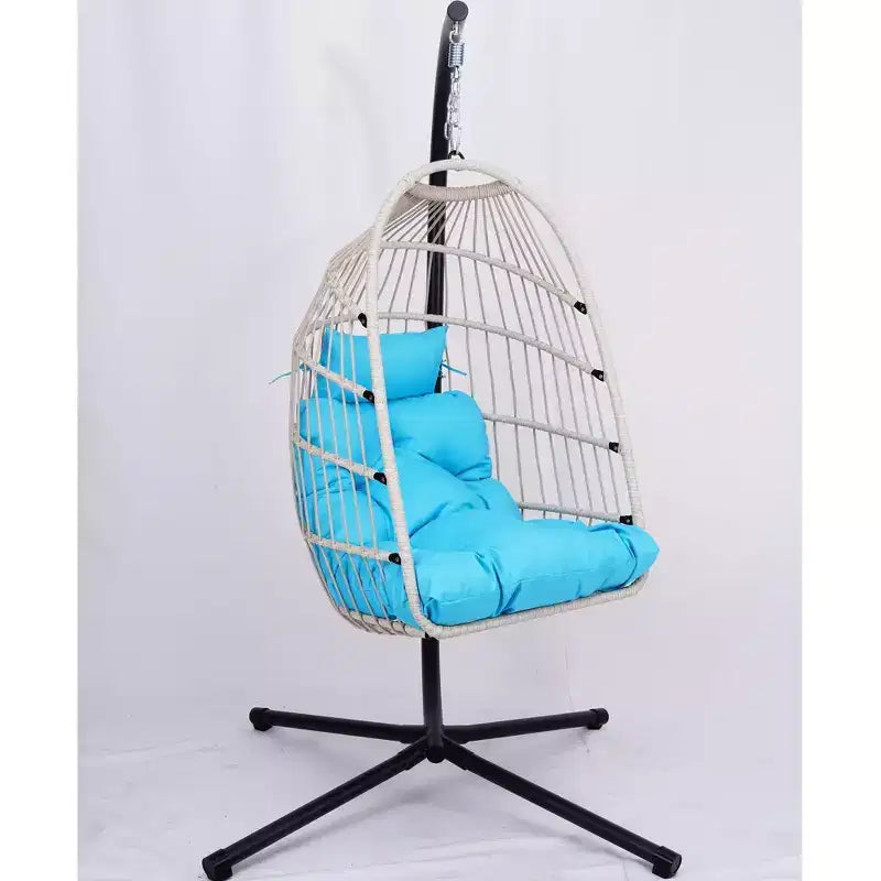 Okak Outdoor Egg Chair with Stand, Hanging Chair with Wicker Seat, Porch Chairs with Cushions for Backyard, Garden, Patio