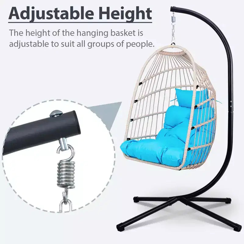 Okak Outdoor Egg Chair with Stand, Hanging Chair with Wicker Seat, Porch Chairs with Cushions for Backyard, Garden, Patio