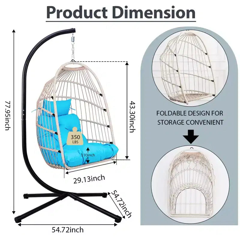 Okak Outdoor Egg Chair with Stand, Hanging Chair with Wicker Seat, Porch Chairs with Cushions for Backyard, Garden, Patio