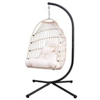 Okak Outdoor Egg Chair with Stand, Hanging Chair with Wicker Seat, Porch Chairs with Cushions for Backyard, Garden, Patio